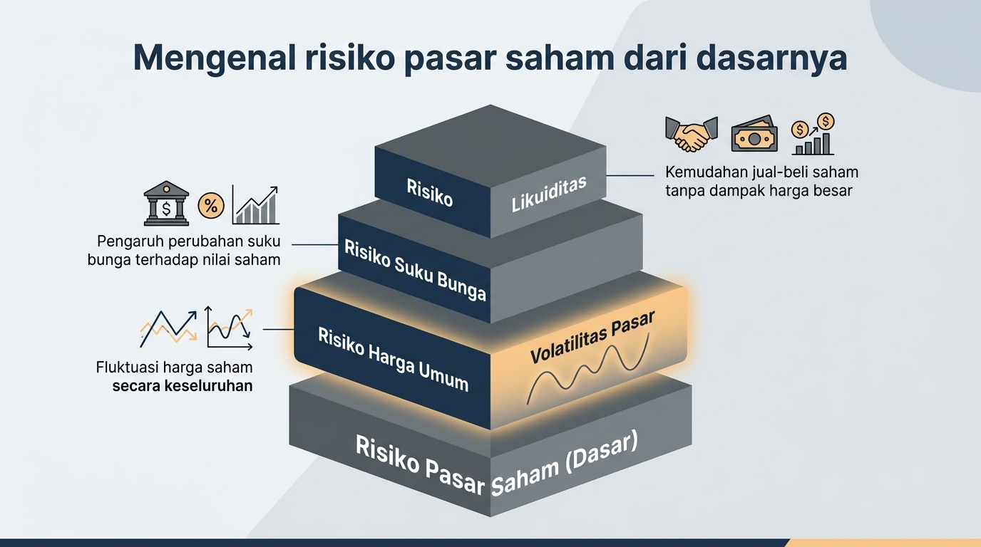 Diagram lapisan risiko pasar saham dengan sorotan area volatilitas